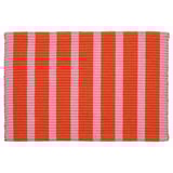 VÄGSKYLT door mat, orange & pink stripes, cotton, rectangular, machine washable.