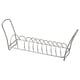 Silver metal dish rack, curved handle, wire design.