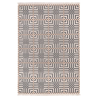 VAMDRUP: brown & white checkered wool rug, rectangular, hand-crafted with cotton & wool, traditional scandinavian pattern