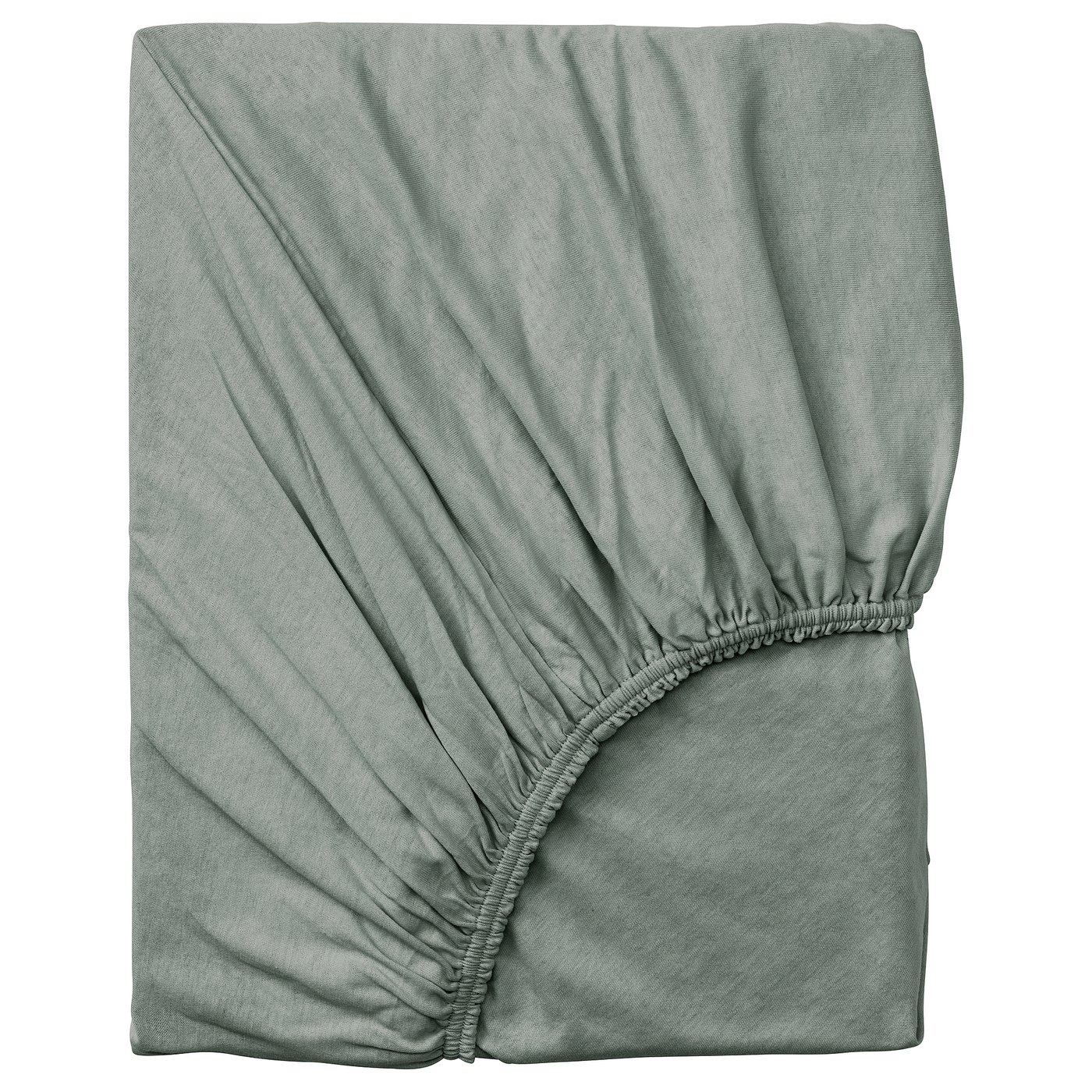 Light green VÅRVIAL cotton fitted sheet, square, soft jersey texture with elastic edges.