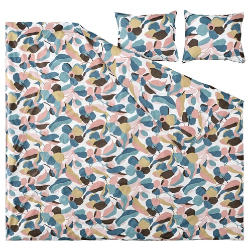 VIDEOXBÄR Duvet cover and 2 pillowcases, white/multicolour, 240x220/50x60 cm