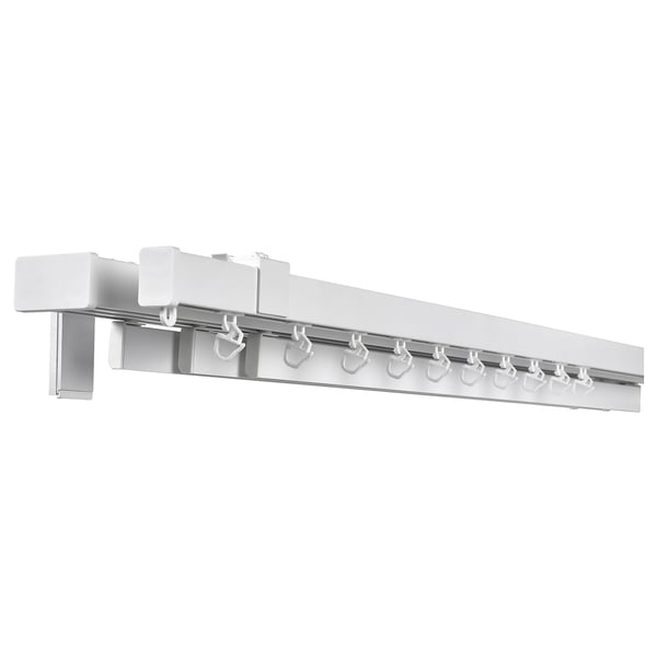 VIDGA silver curtain rail system, modern design, sleek aluminum finish, multiple hooks, wall/ceiling mountable.
