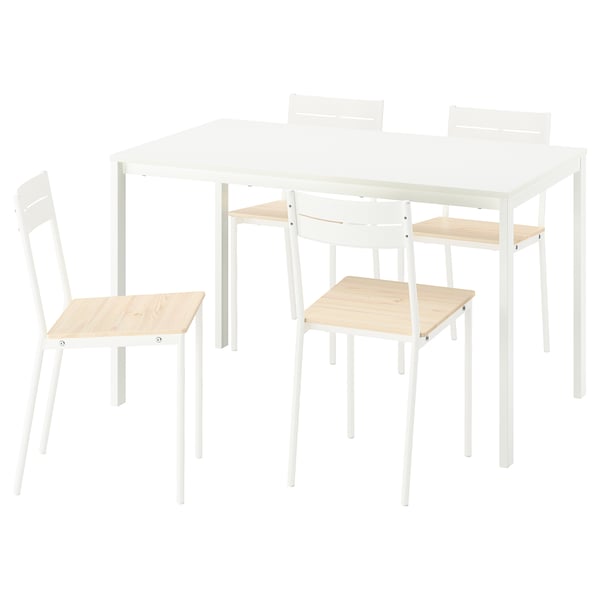 Ikea VIHALS white table and chairs set, square, minimalist, metal and wood.