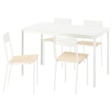 Ikea VIHALS white table and chairs set, square, minimalist, metal and wood.