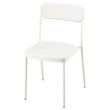 VIHALS white chair, sleek design, stackable, steel, plastic; ergonomic shape.