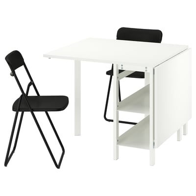VIHALS Table and 2 folding chairs, white/black, 39/95x90 cm