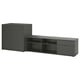 Black VIHALS storage units: a cabinet with sliding doors and a tv bench with shelves and drawers.