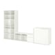 A white VIHALS storage set, including a tall shelf, a wide tv bench, and a cabinet with sliding doors, ideal for organizing living spaces.