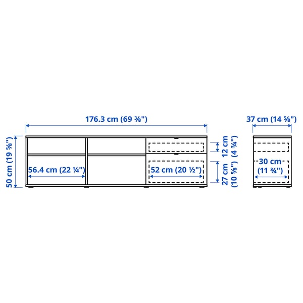 Illustration with measurements for the product: VIHALS.