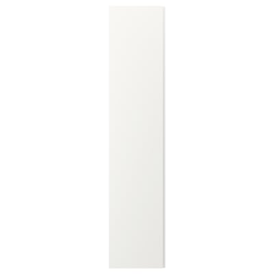 VIKANES door, sleek modern design, no handle, side groove handle, white color, fiberboard & recycled plastic, rectangular shape.