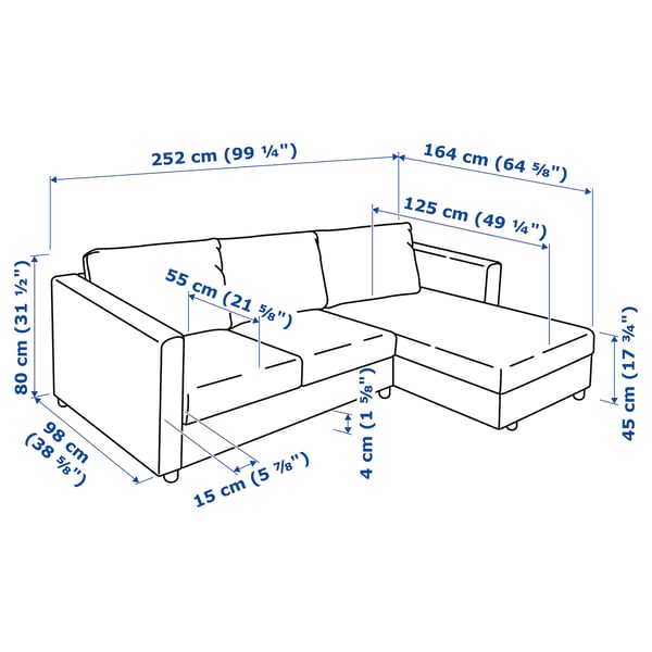 Illustration with measurements for the product: VIMLE.