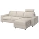 Option: VIMLE sectional sofa in beige, modern l-shape design with storage chaise longue and removable headrests.