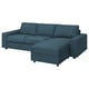 Blue VIMLE sectional sofa with chaise, modern design, comfy linen-cotton upholstery.