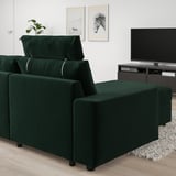 VIMLE green velvet sofa, modern, spacious, adjustable headrests, storage. Living room, tv nearby.