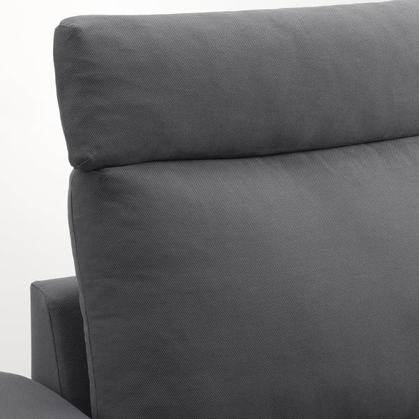 Modern sofa in gray, showcasing quality upholstery with cushioned backrest and armrest.