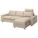 A VIMLE beige modular sofa with a chaise, featuring a woven fabric and plush cushions, designed for comfort and versatility.