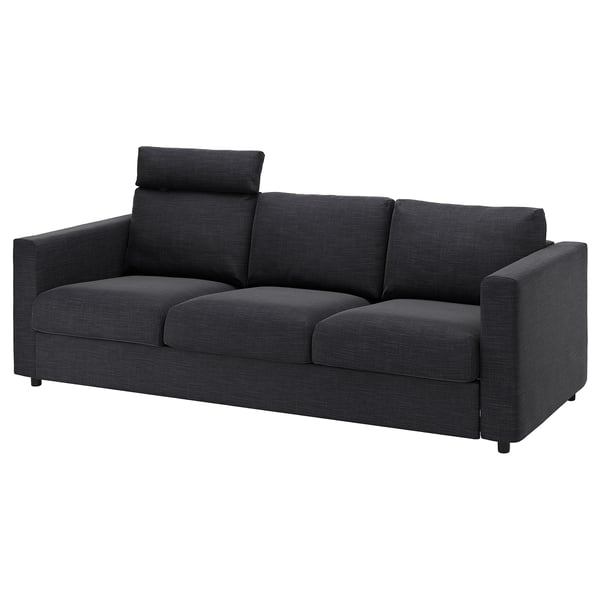 Modern dark gray VIMLE sofa, sleek design with adjustable headrest, durable fabric, 3-seat.