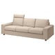 VIMLE sofa in beige. Three-seater with back and headrests, light grey.