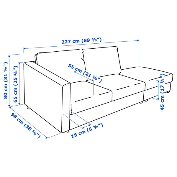 Illustration with measurements for the product: VIMLE.