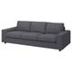 Modern dark gray 3-seat sofa, clean design, soft fabric, square cushions.