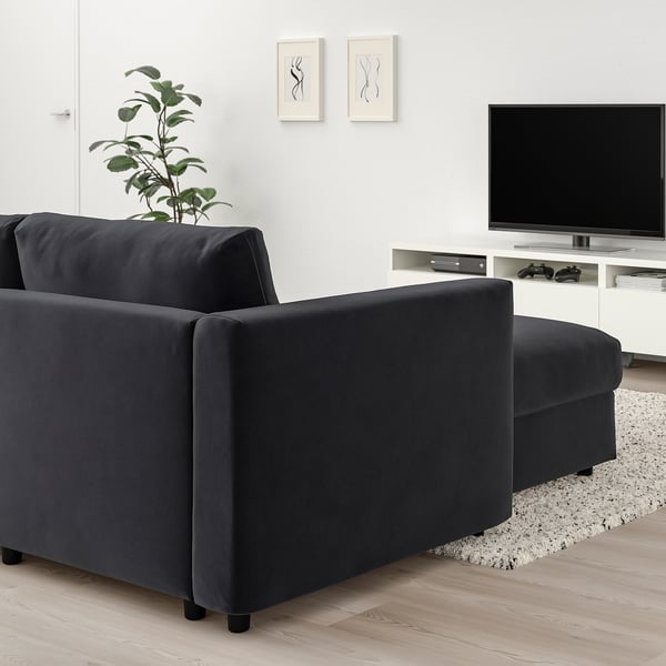 Gray VIMLE sofa in modern living room with tv and plant.