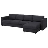Dark gray VIMLE sectional sofa, l-shaped with storage chaise, soft cushions.