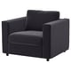 Dark gray VIMLE armchair with square cushions and black legs.