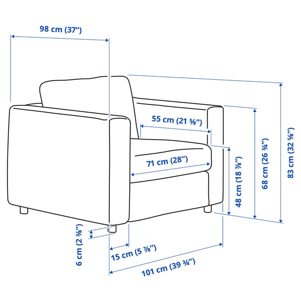 Illustration with measurements for the product: VIMLE.