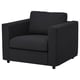 VIMLE armchair: sleek black, square, modern design, comfortable upholstered fabric.