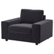 VIMLE chair, black. Velvet cover, boxy shape, firm seat, wide armrests.