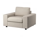 Light gray VIMLE armchair. Modern, boxy design with comfortable cushions.