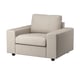 Light gray VIMLE armchair. Modern, boxy design with comfortable cushions.