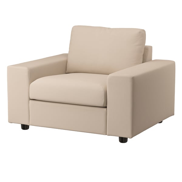 VIMLE armchair, beige, modern, rectangular, upholstered in weaved cotton blend.