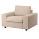 VIMLE armchair, beige, modern, rectangular, upholstered in weaved cotton blend.