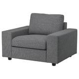 A gray VIMLE armchair with a modern design and comfortable padding.