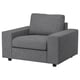 A gray VIMLE armchair with a modern design and comfortable padding.