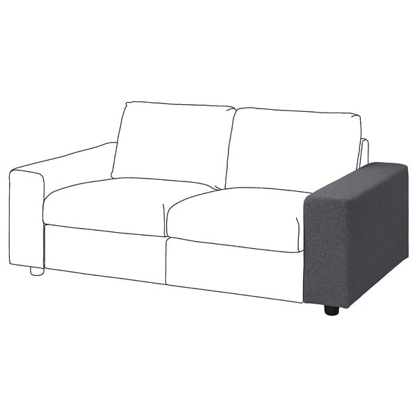 VIMLE loveseat, black & white, minimalist design, wide armrests, upholstered, clean lines.
