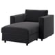VIMLE chaise lounge: dark gray, fabric-covered with metal base, angled seat design.