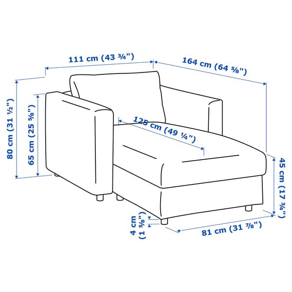 Illustration with measurements for the product: VIMLE.