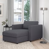 Gray VIMLE sectional in cozy living room with large window and floor lamp, left-facing chaise.