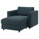 A teal VIMLE sofa module with a chaise lounge. Its modern, comfortable, and under-seat storage. The fabric is removable and washable.