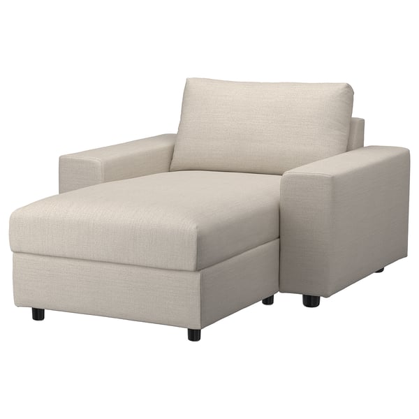 VIMLE beige sofa, light grey fabric, l-shaped, with storage.
