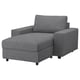 VIMLE grey upholstered chair with storage, modern minimalist design.