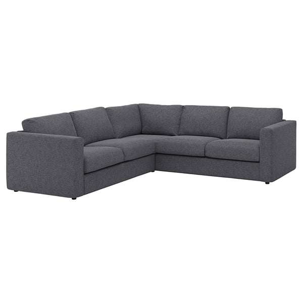 The VIMLE sectional sofa dark grey gunnared fabric. Its modular, l-shape design offers plush comfort and easy cleaning.