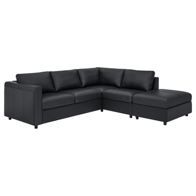 VIMLE black leather l-shape sofa: modern, sleek design with chaise lounge & cushions