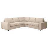 The VIMLE sectional sofa is a modern, l-shaped, beige fabric sectional with wide armrests and cushioned seats designed for comfort and customization.