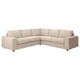 The VIMLE sectional sofa is a modern, l-shaped, beige fabric sectional with wide armrests and cushioned seats designed for comfort and customization.