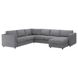 VIMLE gray sectional sofa with ottoman. Modern design in textured fabric, l-shaped.