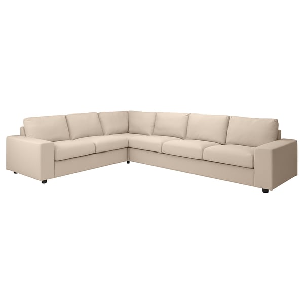 VIMLE beige l-shaped sofa, five-seat, fabric covering, minimalist design.