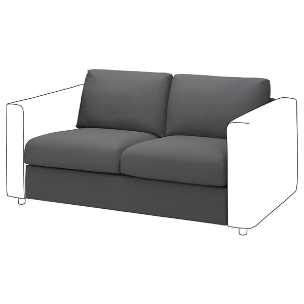 VIMLE dark grey sofa, sleek modern design, 2 cushions, curved arms, comfortable.